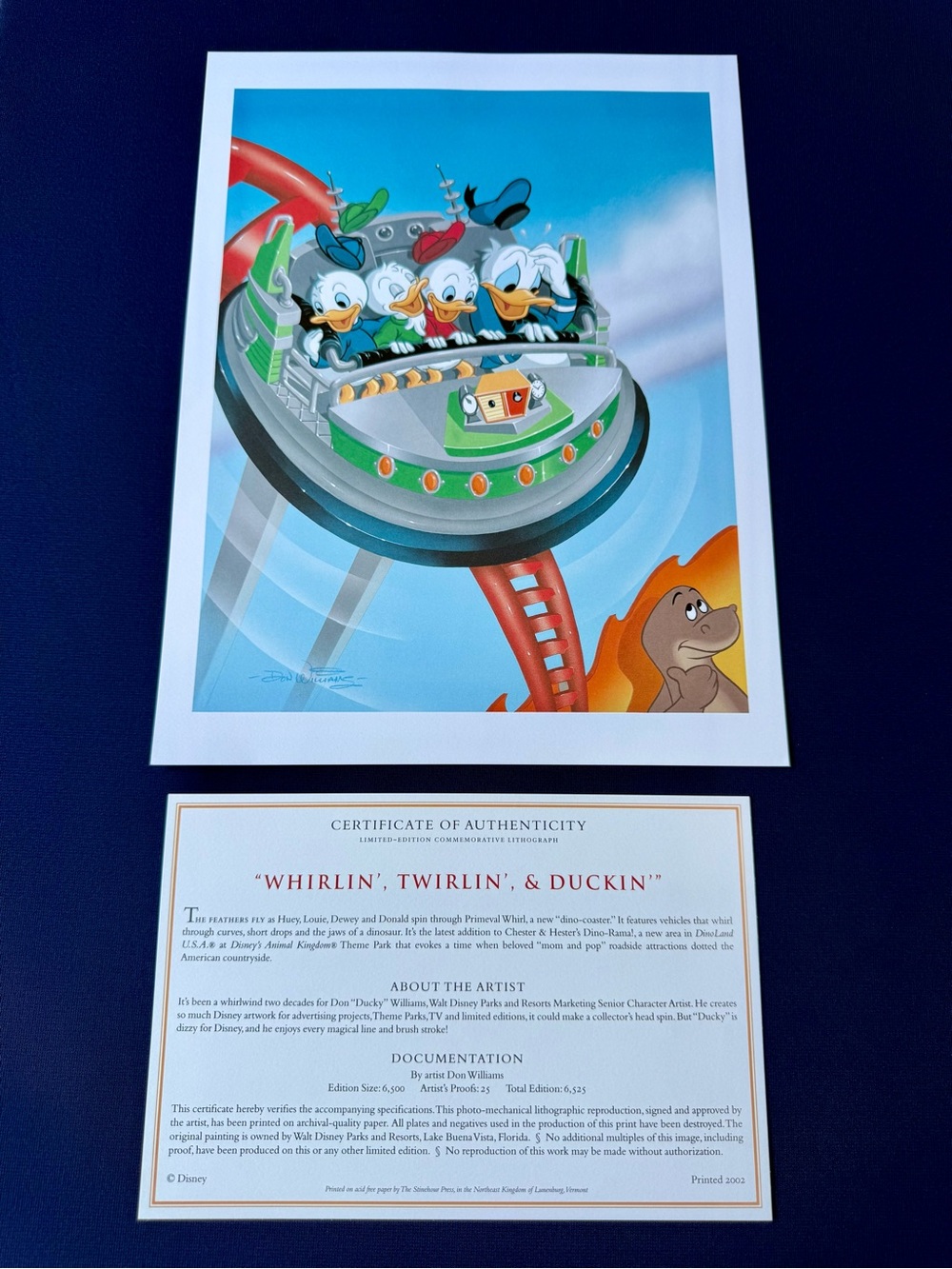 Disney Parks Donald Duck Limited Edition Lithograph Primeval Whirl COA